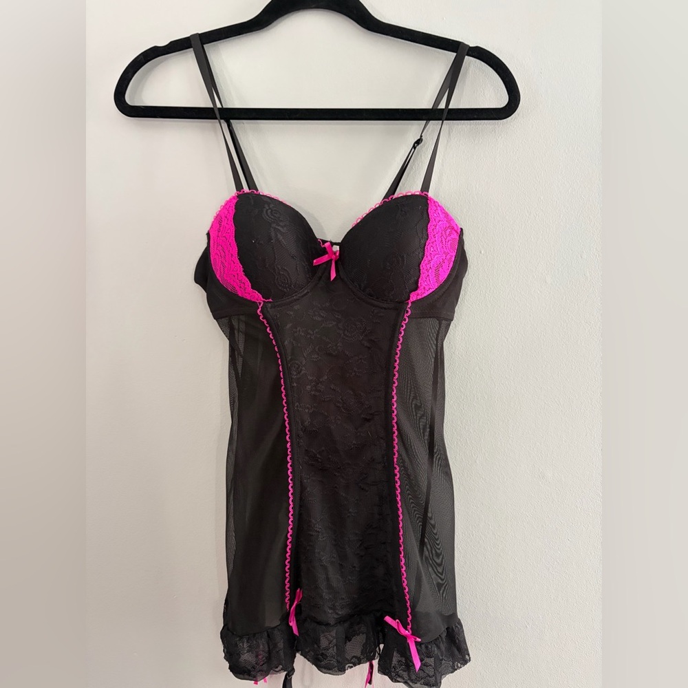 Chic Black and Hot Pink Lace Slip